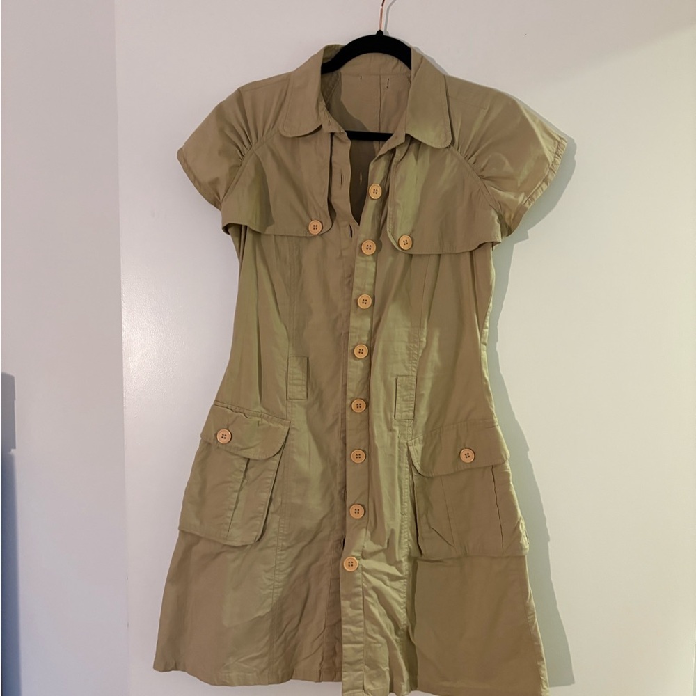 Tan Button-Up Short Sleeve Dress